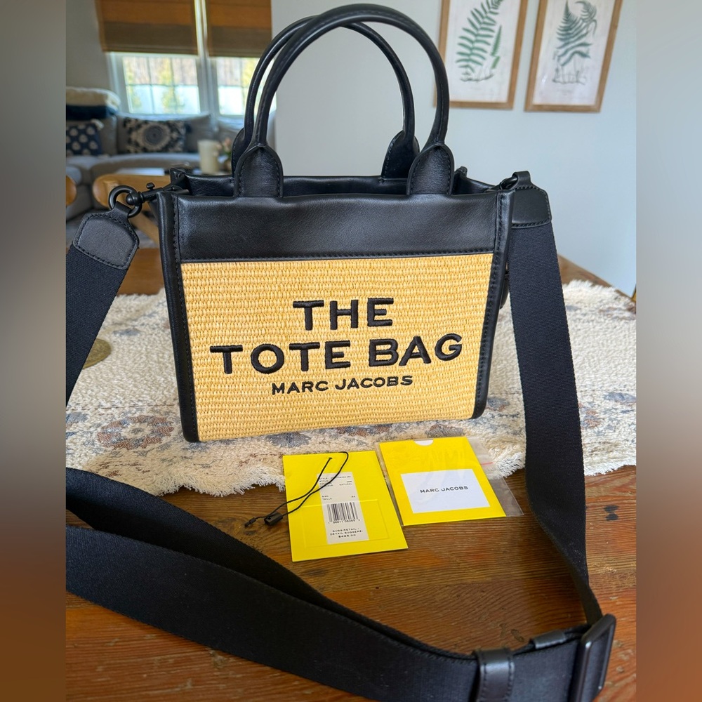 SUNDAY SALE!! Marc Jacobs The Woven Mini Tote Bag with Black Leather Trim 💛🖤